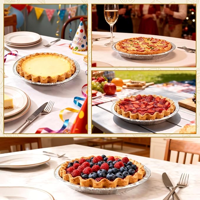 9 Inch Pie Pans Disposable (12 Pack) - Heavy-Duty Aluminum Foil Pie Tins, Standard Baking Tin Plates for Pies, Quiches, Desserts, Oven Safe & Easy Cleanup
