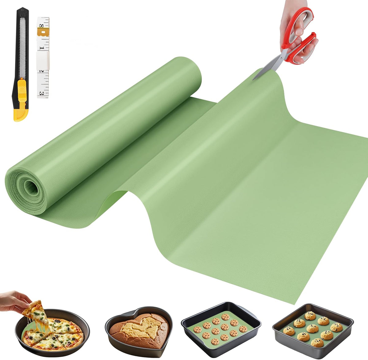 Silicone Baking Mat, 16 IN x 6 FT Free Cutting Baking Sheet,Non-Stick Reusable Dough & Pastry Mat,Non-Slip Silicone Mat Roll for Air Fryer Liner,Freeze Dryer,Oven Baking Pan,Kitchen Counter