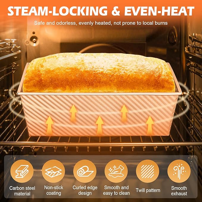 2.2lb Pullman Loaf Pan with Lid, Nonstick Carbon Steel Square Bread Pan for Baking Shokupan, Sandwich, Pain de Mie & Sourdough – Includes 6 Bonus Tools