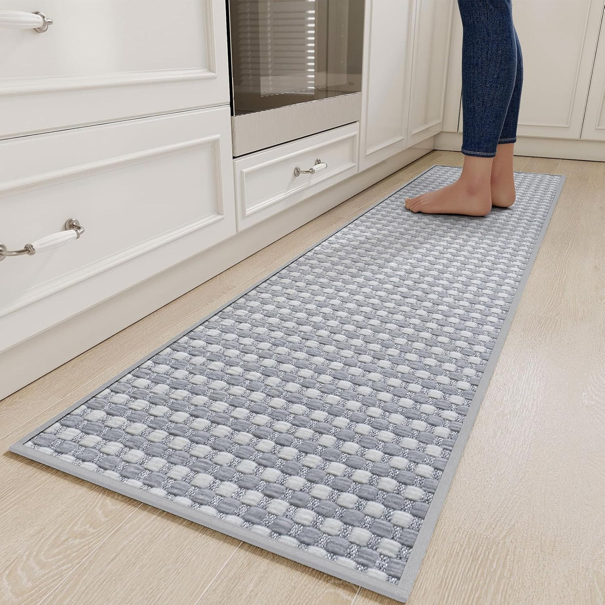 Long Kitchen Runner Rugs Kitchen Mat Non Slip Washable, Super Absorbent Soft Chenille Braided Kitchen Mats for Floor, Rubber Backing Kitchen Floor Sink Standing Mat, Easy Clean, Gray 17"x71"
