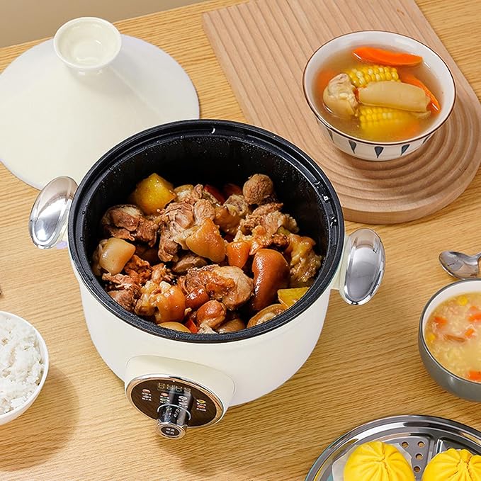 Haofy Electric Pressure Cooker 800W 3.2L Non Stick Multifunctional Cooking Pot with Stainless Steel Drain Basket for Low Sugar Meals Soup Porridge Hot Pot for Singles Small Families (US Plug 110V)