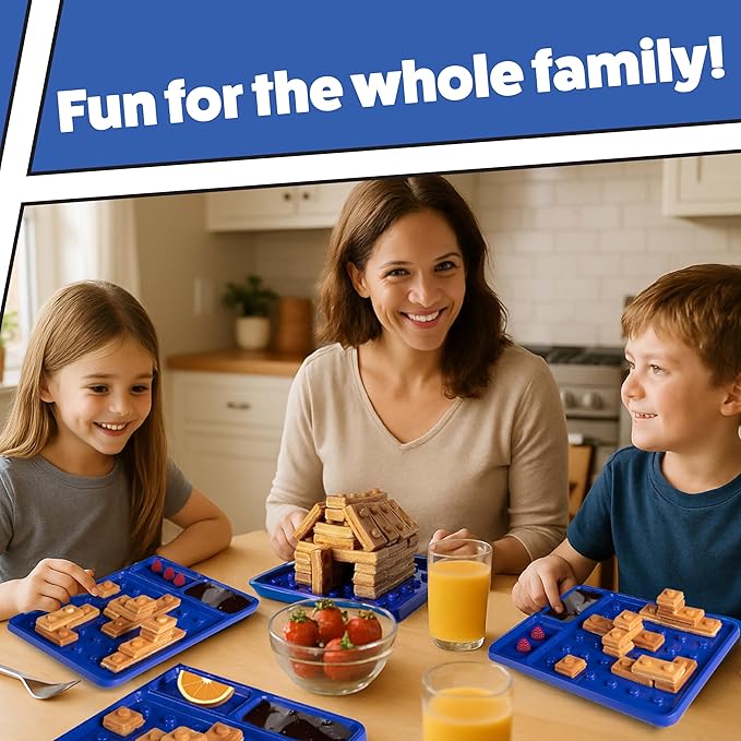 Building Brick Electric Waffle Maker- BLACK with 2 Construction Eating Plates- Cook Fun Shaped Waffles Pancakes like Houses, Cars & More- Stack & Build Creations on Serving Dishes, Morning Activity