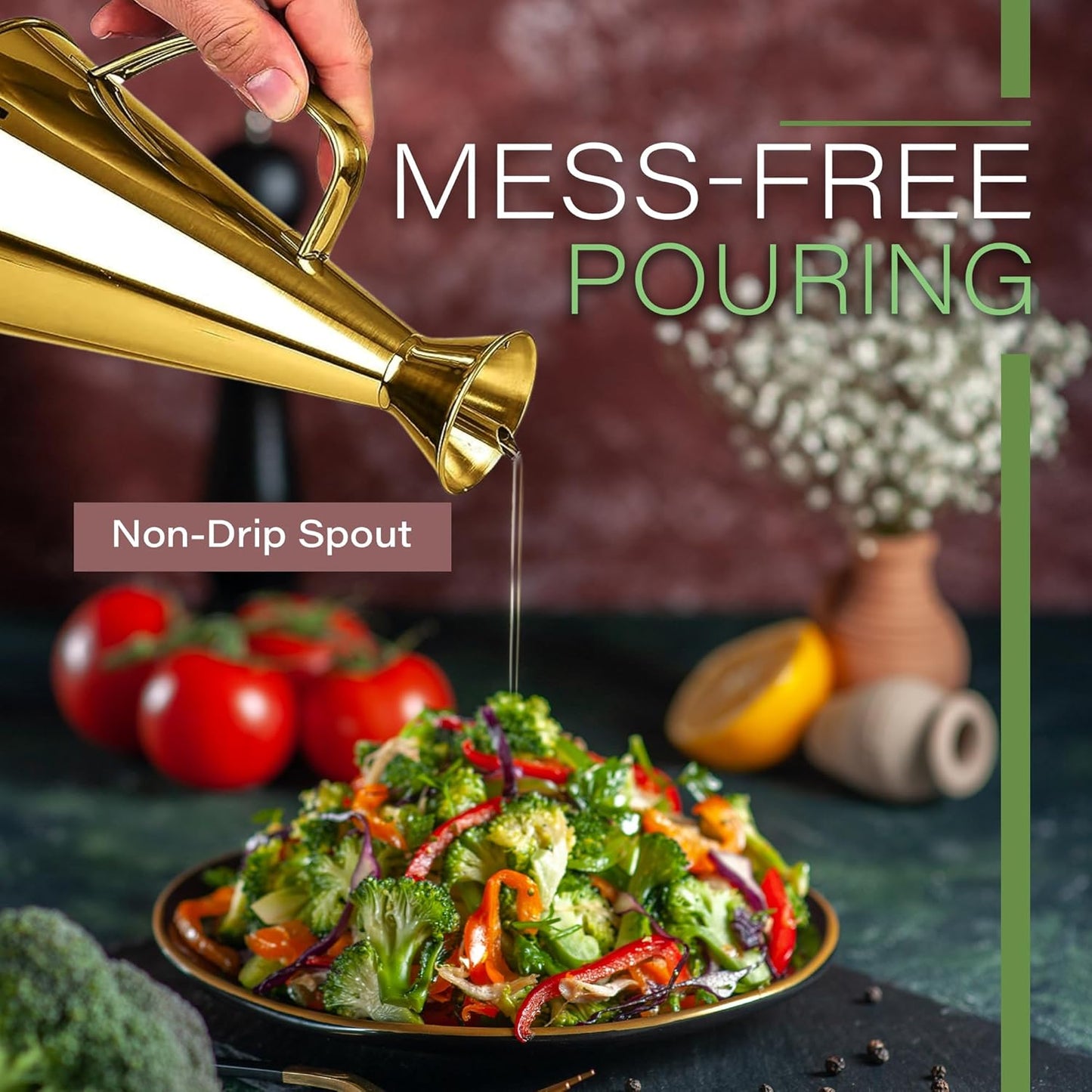 Olive Oil Dispenser Bottle Copper Stainless Steel Non Drip Leak Proof No Mess Vinegar Pourer & Kitchen Drizzler 34 oz 1000ML 1 Litre Great for Pouring & Drizzling Easy to Clean & Leakproof
