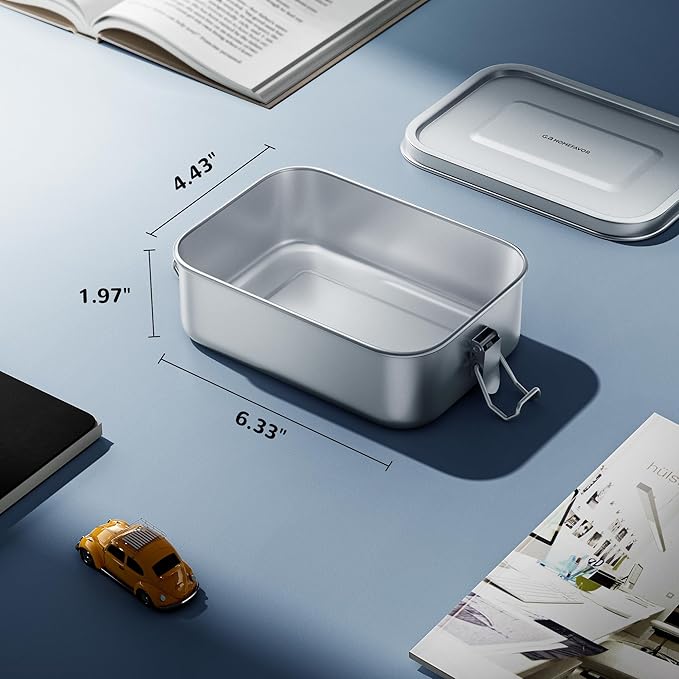 G.a HOMEFAVOR Stainless Steel Bento Lunch Box - Leak-Proof Metal Bento Box, Large Food Container with Lock Clips, Snack Container, Dishwasher Safe, 800 ml/27 oz