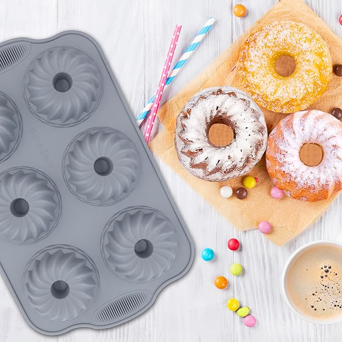 Tongjude 8 Pieces Silicone Donut Pans, Nonstick Silicone Muffin Pans, Heat Resistant Kitchen Oven Baking Cups, Dishwasher Safe and Microwave Safe, Grey
