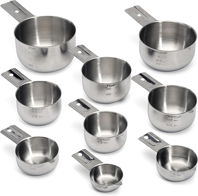 Hudson Essentials Stainless Steel Measuring Cups Set - (9 Piece Set) - Stackable Set with Spout - Includes 2 Cup and 1.5 Cup