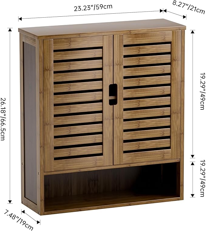 SMIBUY Bathroom Cabinet Wall Mounted, Bamboo Over-The-Toilet Storage Organizer, Space Saver Medicine Cabinet with 2 Door and Adjustable Shelves (Walnut)