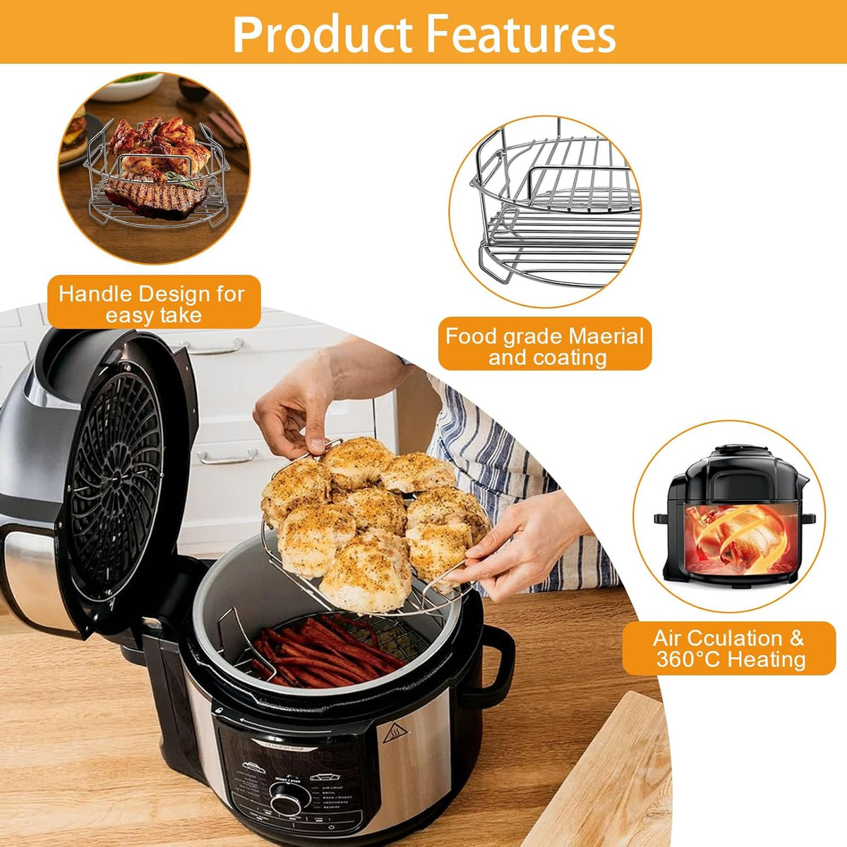 GCQ Air Fryer Accessories for Ninja Foodi FD401 12 IN 1 OS401 10 IN 1 8 Quart Pressure Cooker, Replacement Stainless Steel Air Fryer Wire Rack Replacement Parts, Dishwasher Safe
