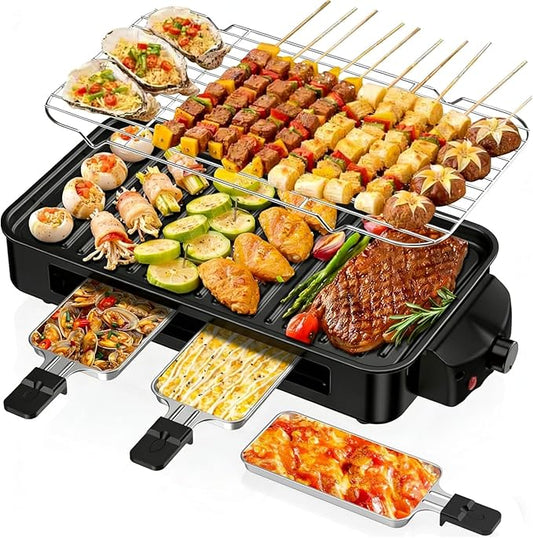 Electric Indoor Grill 1700W, 2 in 1 Smokeless Indoor Grill for Kitchen with Non-stick Removable Grill & Griddle Plate,Temperature Control Korean BBQ Grill with 3 Cheese Pans Dishwasher Safe