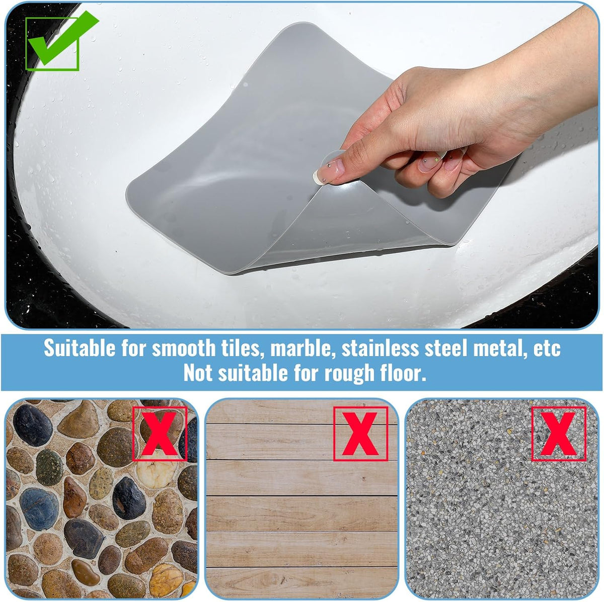 Yinkin 6 Pcs Drain Covers to Keep Bugs Out Silicone Shower Floor Tub Stoppers Bathtub Drain Stoppers Sewer Anti-Odor Mats Deodorizing Plugs for Bathroom(7.87 x 7.87 Inch,Square,Grey and White)