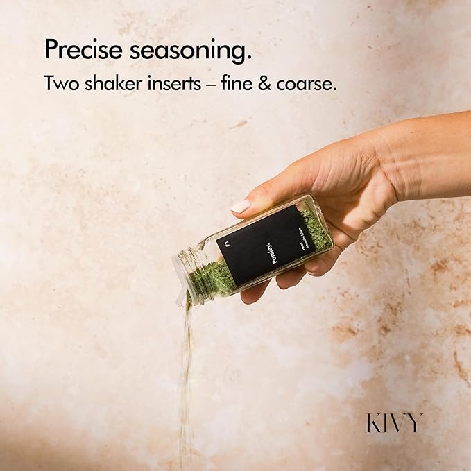 KIVY Spice Drawer Organizer with 24 Spice Jars & 240 Labels - Seasoning Rack for Organization - Kitchen Drawer Insert for Spice Jars - Glass Seasoning Jars with Airtight Lids - Glass Spice Jars Empty