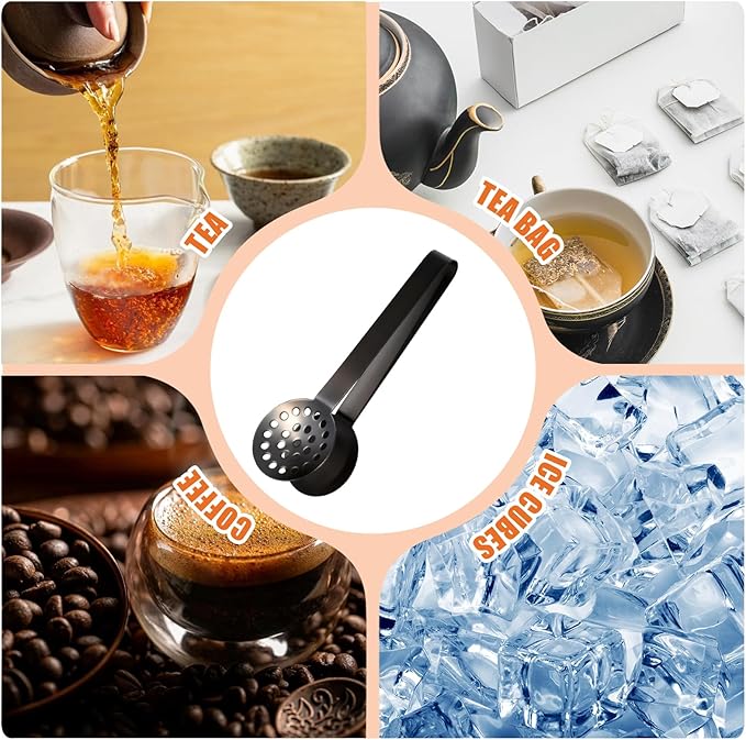 Tea Bag Squeezer Tongs, Stainless Steel Tea Bag Squeezer Tongs, Teabag Filter, Dispenser Accessories for Teas Drinkers, Durable Round Strainer Gripper Picker (Black)