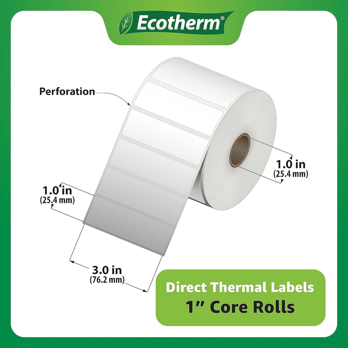 3" x 1" Thermal Labels | 4 Rolls | 5240 Labels | fits Zebra, Munbyn, Rollo, Godex, Arkscan, iDPRT, Offnova Thermal Label Printers and More | Blank White Adhesive Stickers by Ecotherm