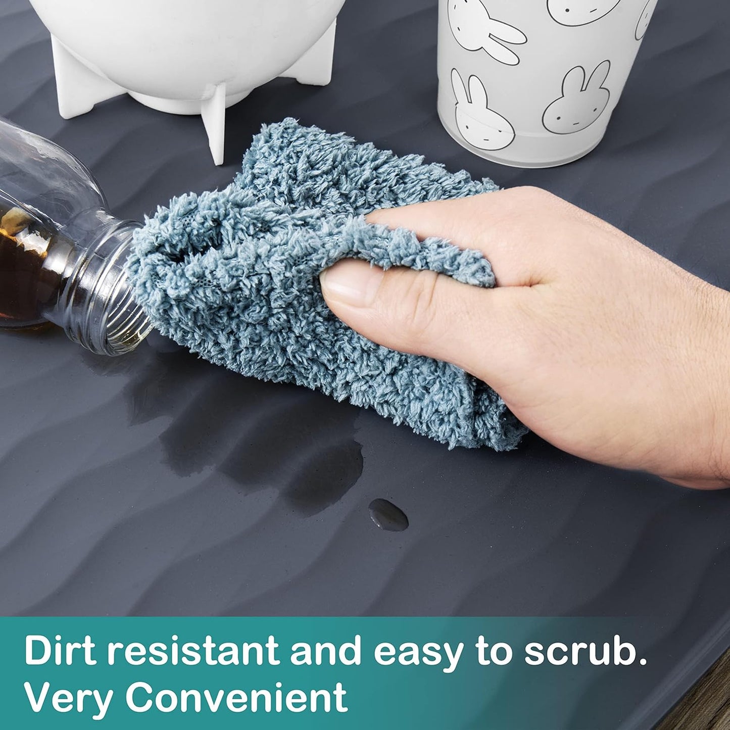 URMONA Waterproof Silicone Under Sink Mat 16'' x 10'' Shelf Liner for Kitchen and Bathroom, Cabinet and Counter Protector, Storage and Organizers, Litter Mat, Pet Cat Puppy Essentials(Light Grey)