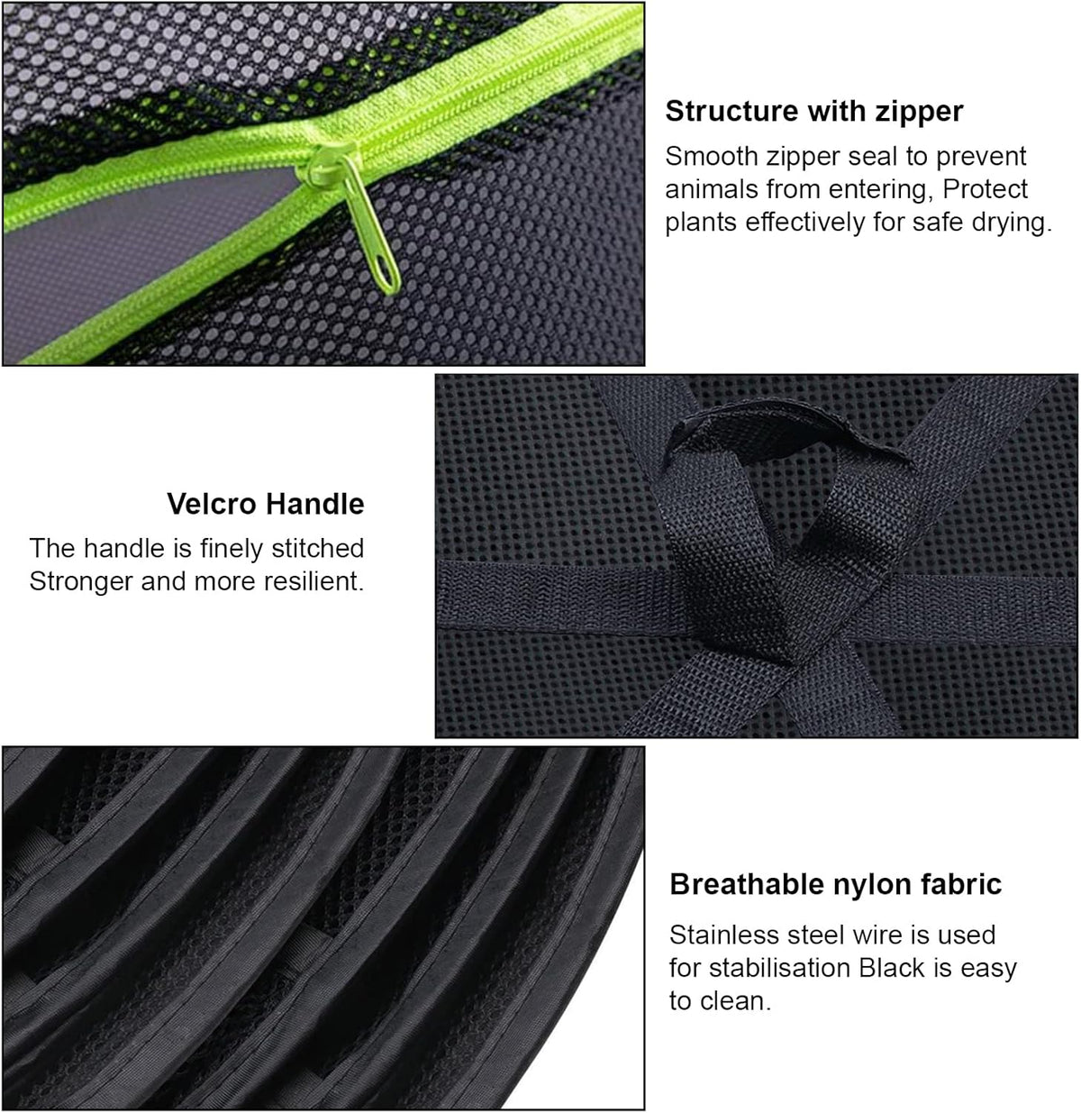 Coopache 4 Layer Herb Drying Rack Hanging Mesh Plant Dry Net Basket for Herbs Plants Flower Vegetables Spices Fish Food with Green Zippers