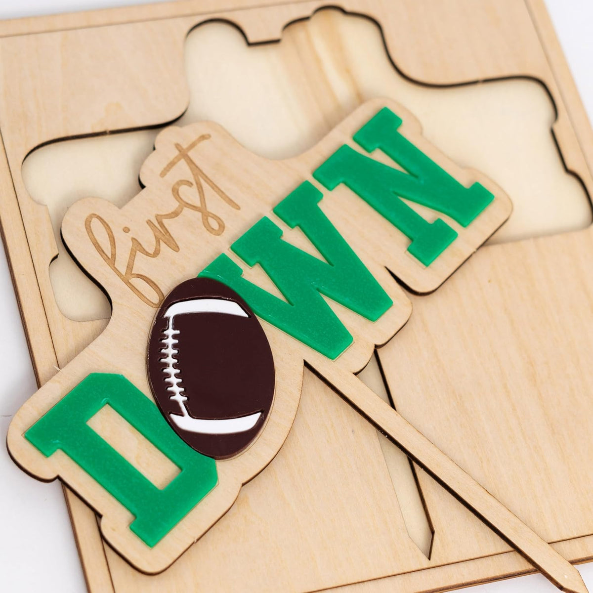 First Year Down Cake Topper - Football One Cake Topper, Sports Theme First Birthday Party Cake Decoration for Anniversary, Baby Shower, Baby Photo Booth Props, Cake Smash…