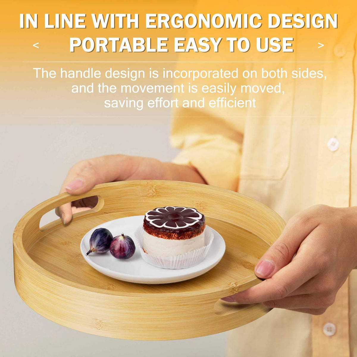Lazy Susan Organizer Homerays 12 Inch Non-Skid Bamboo Lazy Susan for Kitchen Rotating Spice Rack with Handles, Wood Turntable for Kitchen Cabinet,Countertop (Bamboo, Medium)