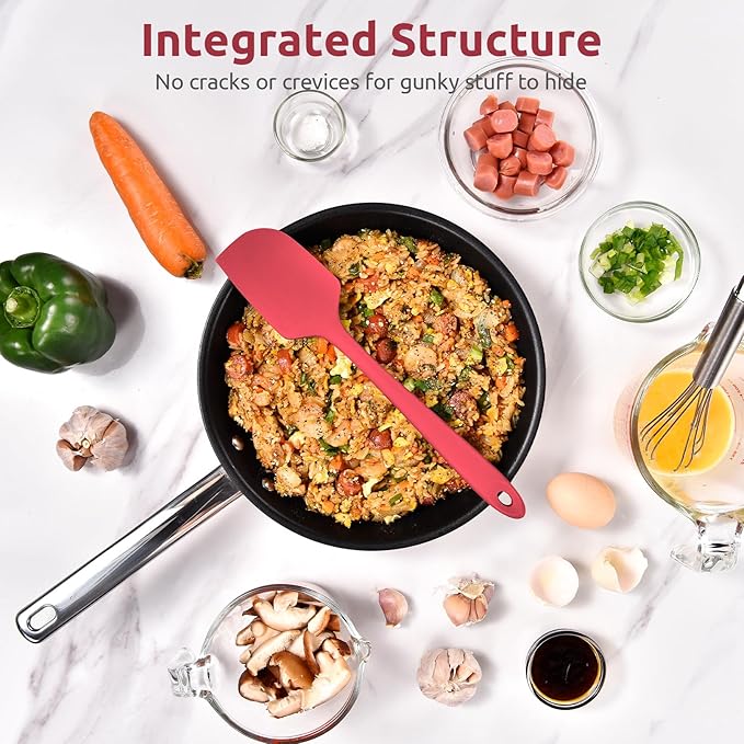 U-Taste 11.38" Silicone Baking Spatula: 480ºF Heat Resistant Food Grade Flexible Rubber Kitchen Bowl Scraper, Seamless Pastry Spreader for Mixing Stirring Scraping in Nonstick Cookware (Red)