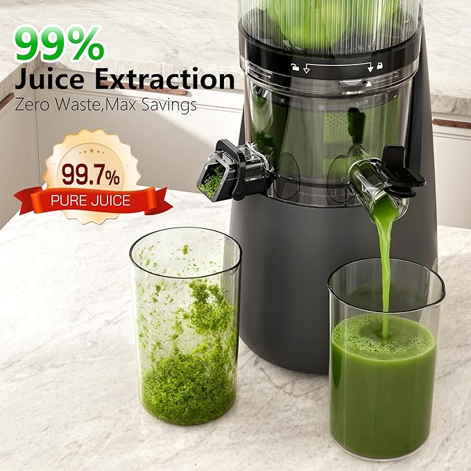 Cold Press Juicer, 6" Extra Large Feed Chute Slow Masticating Juicer Machines, Powerful AC Brushless Motor, Self Precut System, Juicer Machines with BPA-Free, Extra one Replace juicer strainer