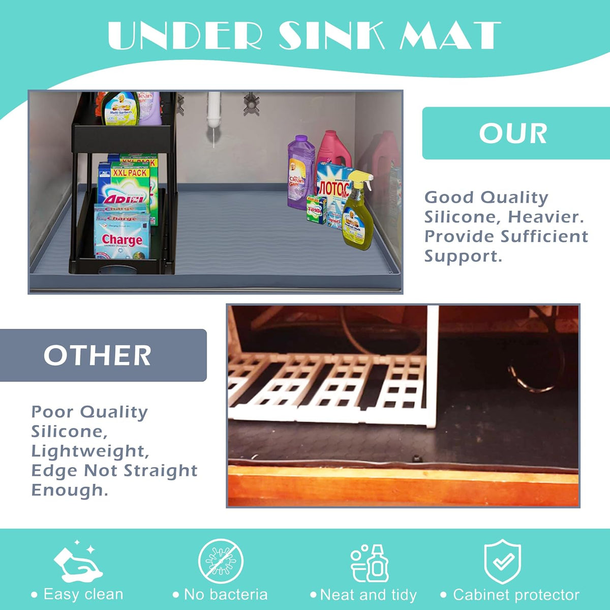URMONA Waterproof Silicone Under Sink Mat 31'' x 22'' Shelf Liner for Kitchen and Bathroom, Cabinet and Counter Protector, Storage and Organizers, Litter Mat, Pet Cat Puppy Essentials(Cream)
