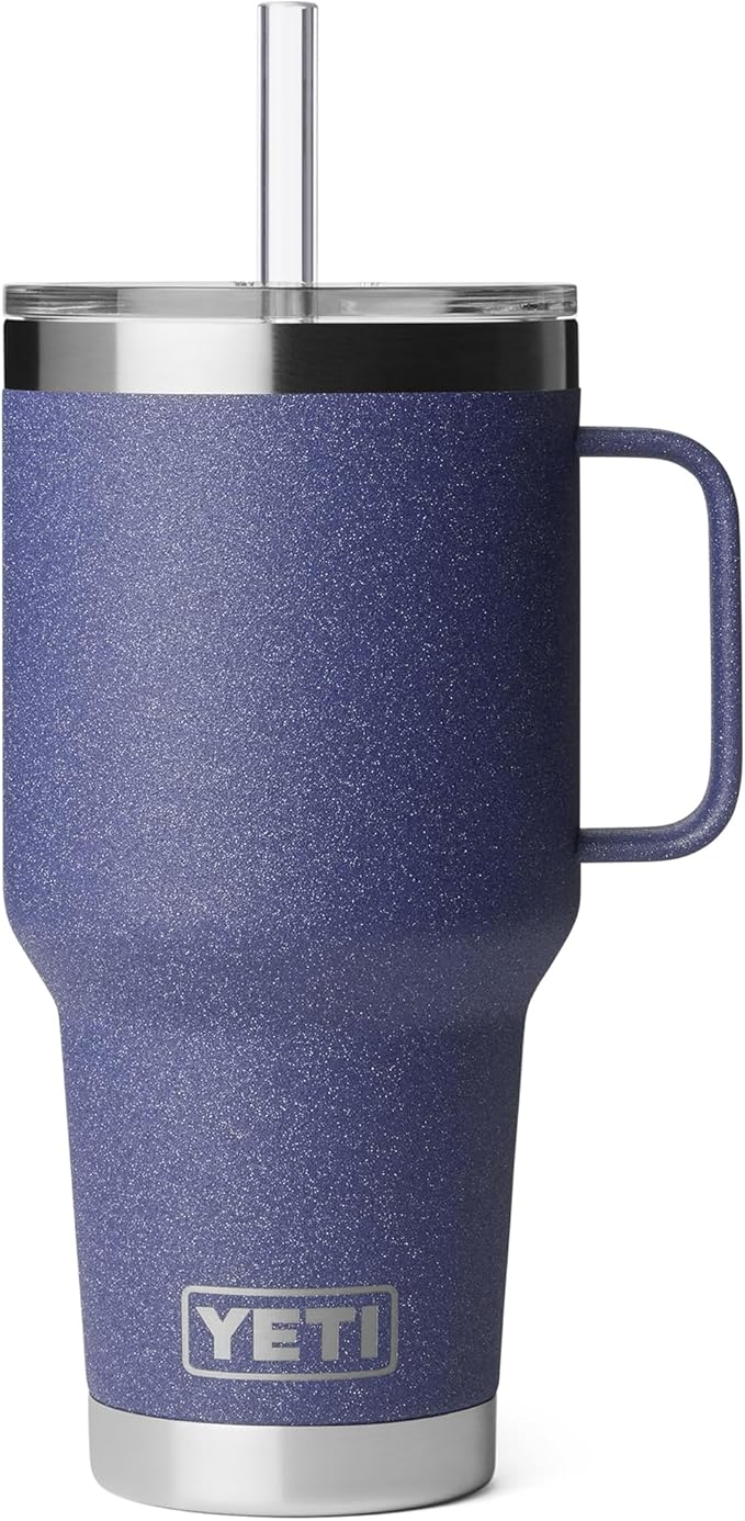 YETI Rambler 35 oz Tumbler with Handle and Straw Lid, Travel Mug Water Tumbler, Vacuum Insulated Cup with Handle, Stainless Steel, Moon Dust - Textured