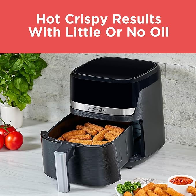BLACK+DECKER Purifry 4QT Air Fryer, Crispy Deep Fried Taste without the Fat, Plus Bake, Dehydrate, and Keep Food Warm, Digital Touchscreen and Auto Shut-Off