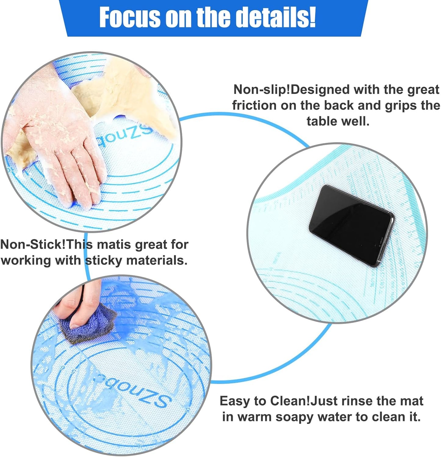 Non-slip Silicone Pastry Mat 34''By 26'' Nonstick Baking Mats Extra Large Counter Mat for Dough Rolling, Pastry, Pie Crust, Fondant, Cookies, Bread, Pasta, Pizza Mat
