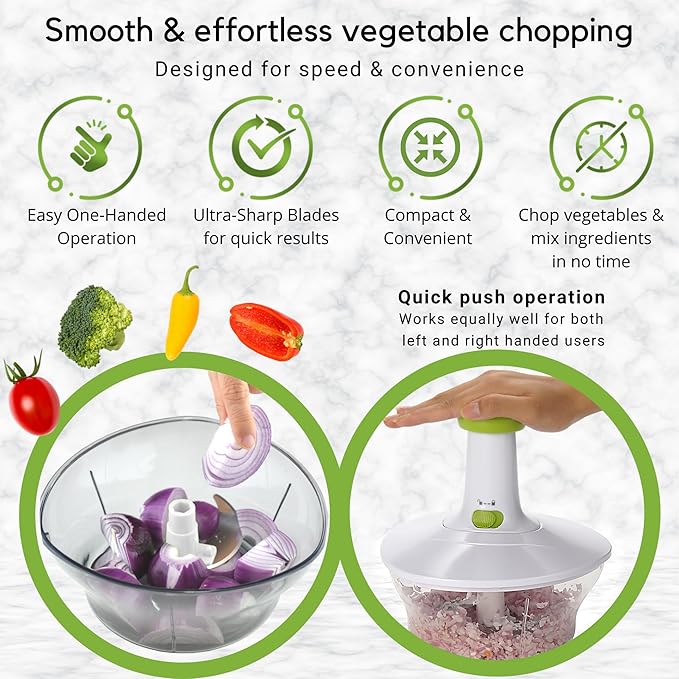 Brieftons Express Manual Food Chopper: 6.8-Cup, Hand Chopper Vegetable Cutter to Chop Veggies, Fruits, Herbs, Garlic Onion Chopper for Salsa, Salad, Pesto, Hummus, Guacamole, Coleslaw, Indian Cooking