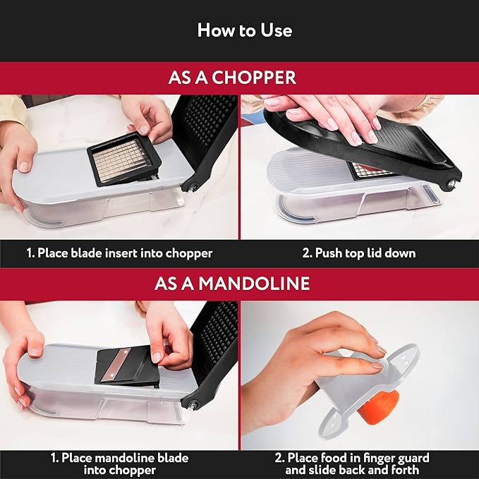 Fullstar Mandoline Slicer for Kitchen - Vegetable Chopper, Onion Potato Food Veggie Fruit Slicer and Cutter with Container, Kitchen Gadgets & Gifts, Home Essentials (10-in-1, White/Black)