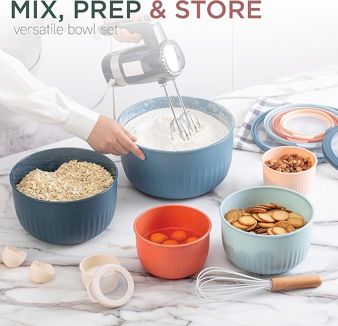 COOK WITH COLOR Prep Bowls with Lids- Wide and Deep Nesting Plastic Small Mixing Bowl Set with Lids, 12 Piece Set - Deep Bowls, Multicolor
