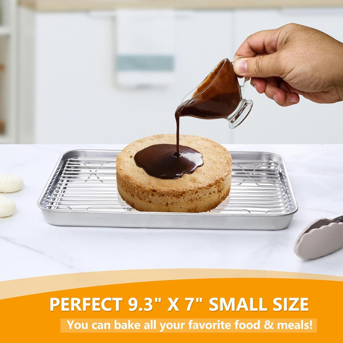 Homikit Baking Sheet with Wire Rack, 9 x 7 Inch Stainless Steel Cookie Sheets for Baking, Small Baking Pan with Cooling Rack, Nonstick Metal Mini Toaster Oven Bacon Tray, Rust Free & Dishwasher Safe