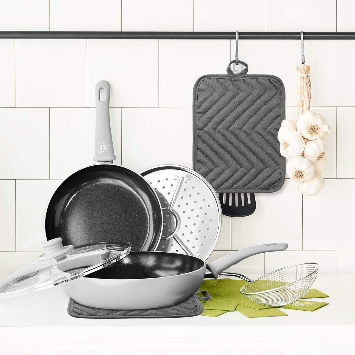 GROBRO7 5Pack Pocket Pot Holders Cotton Heat Resistant Potholder Multipurpose Hot Pads Machine Washable Oven Mitts Cooking Pads Bulk for Daily Kitchen Baking and Cooking 8.9 x 6.9 Inch Grey