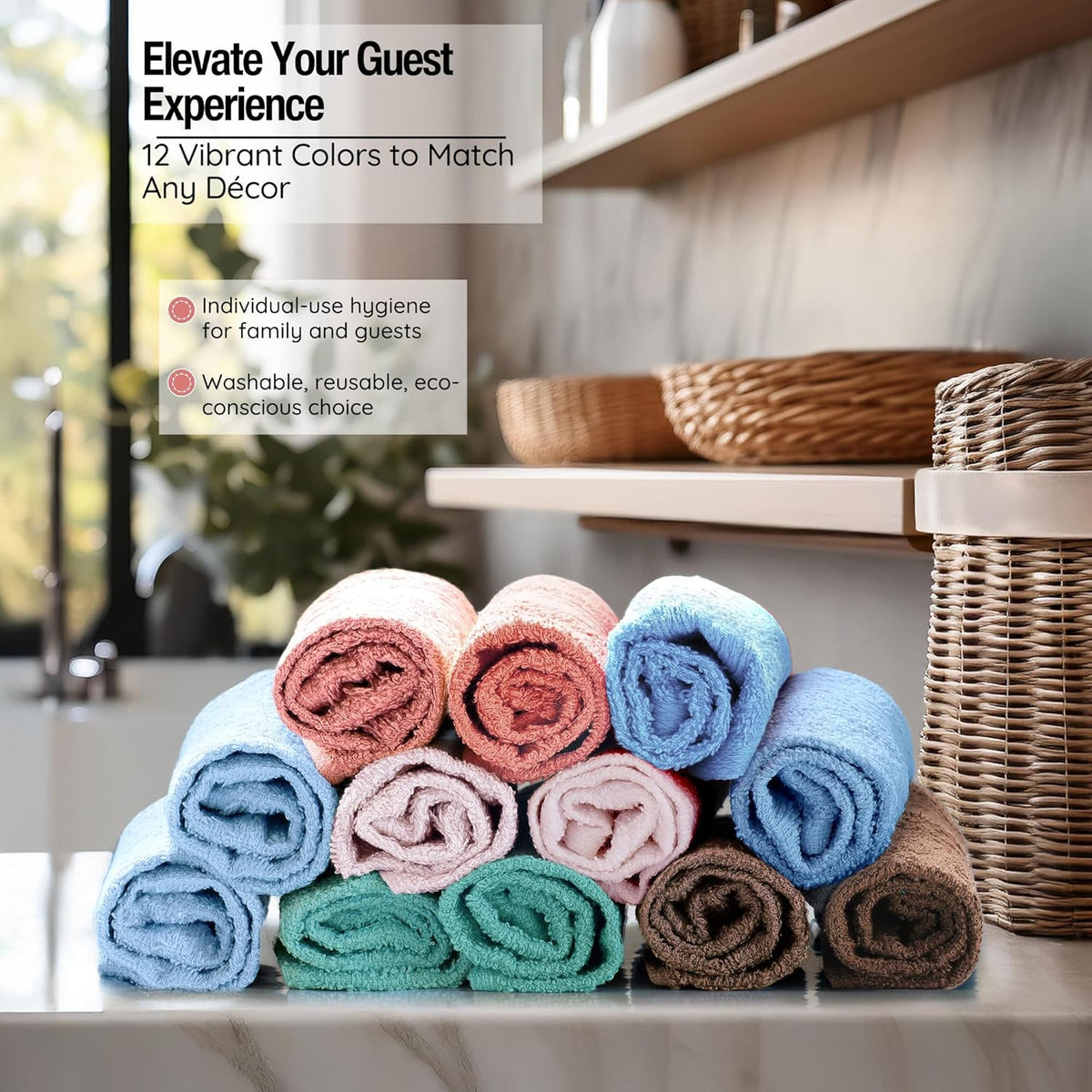 Luxurious Washcloths – Set of 12 – Size 13” x 13” – Thick Loop Pile Washcloth – Absorbent and Soft 100% Ring-Spun Cotton Wash Cloth – Lint Free Face Towel – Wash Cloths Perfect for Bathroom
