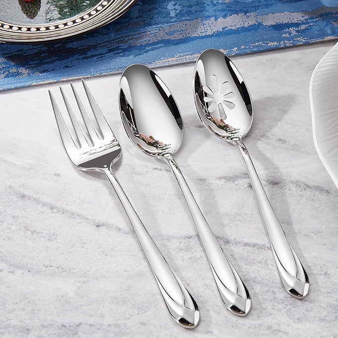 KEAWELL Premium Astra 4-Piece 9 inch Spoon Set – Mirror-Finished 18/10 Stainless Steel with Diamond-Faceted Handles Dishwasher Safe for Modern Dining (4, Serving Spoons)