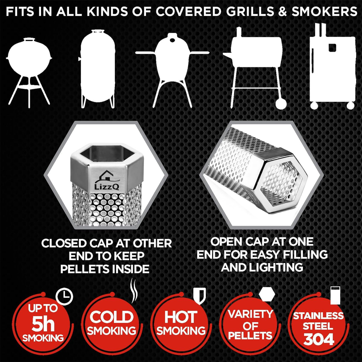 Premium Pellet Smoker Tube 12 inches - 5 Hours of Billowing Smoke - Hot or Cold Smoking - for Any Grill or Smoker - An Easy and Safe Way to Provide Smoking - Free eBook Grilling Ideas & Recipes