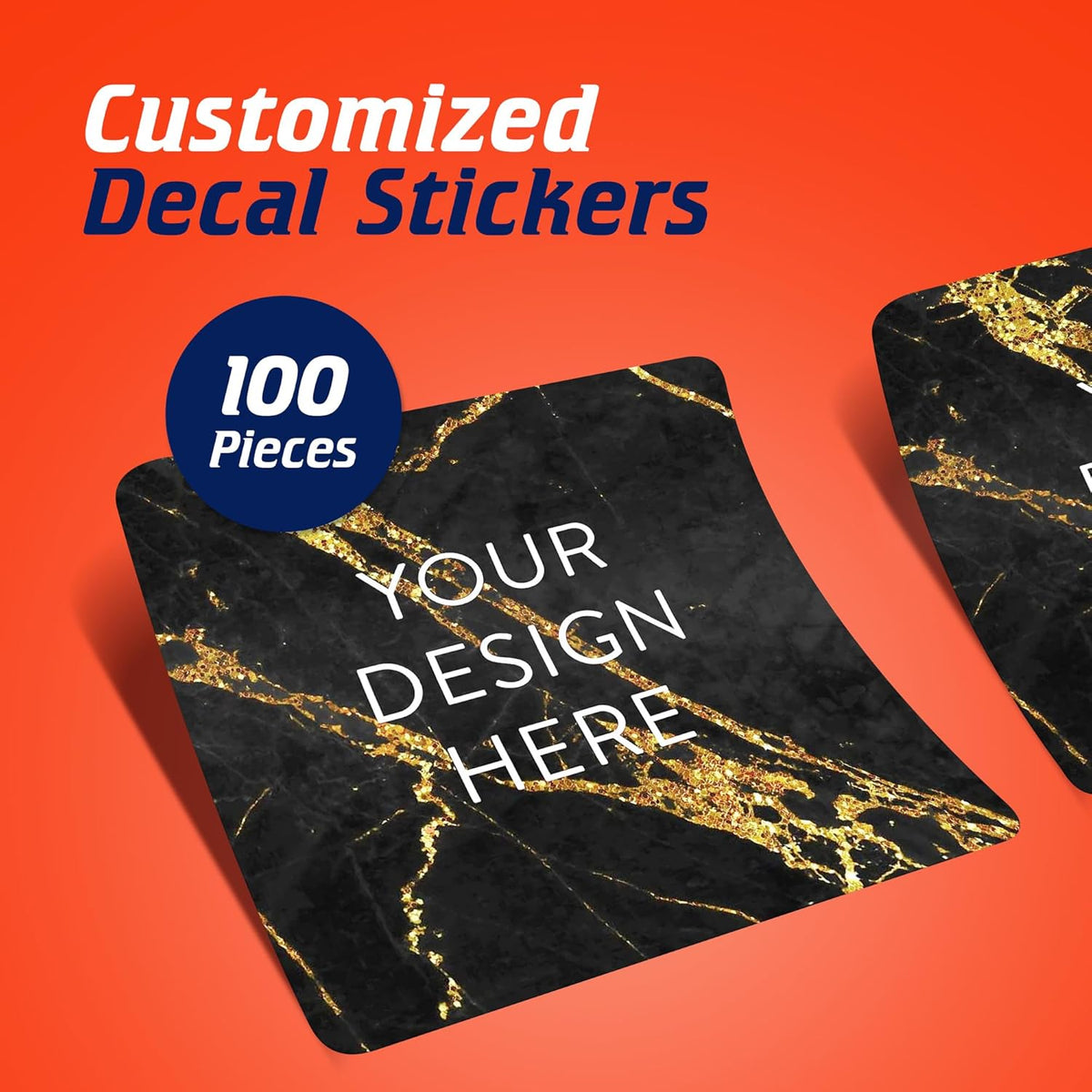 100 Custom Vinyl Stickers - Upload Your own Image, Text, Design, Logo - Personalized Logo Labels for Handmade, Packaging, Bottle, Jars, Candle, Brand Stickers (Black Gold Marble, 1.5x1.5 Square)
