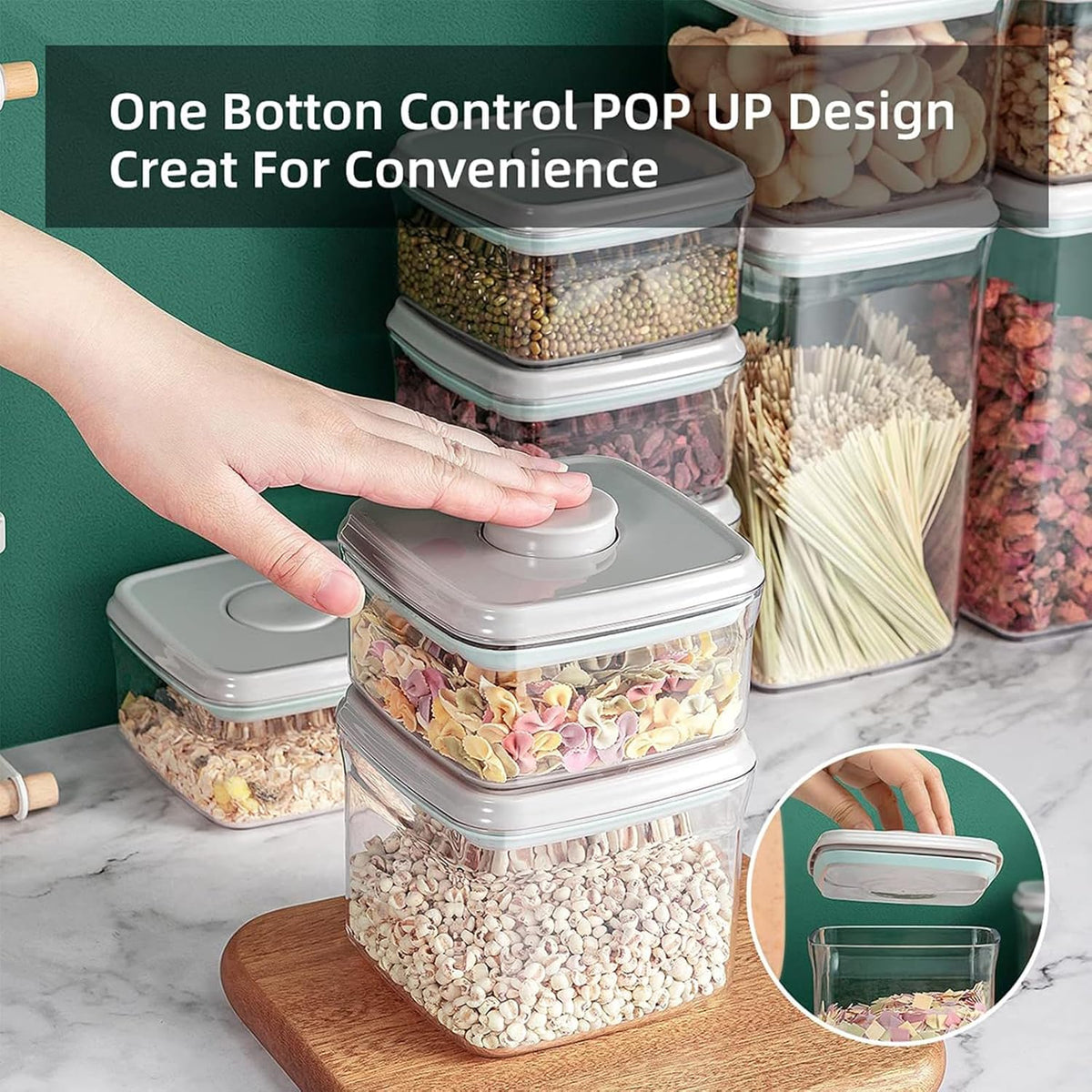 Pop Containers with Lids - Stackable Airtight Food Storage, Kitchen Pantry Storage Containers for Snacks Candy Salt Herbs Spices BPA-Free (15PCS (0.5 + 1.2 + 2.0 + 2.7 + 3.3 Qt) * 3)