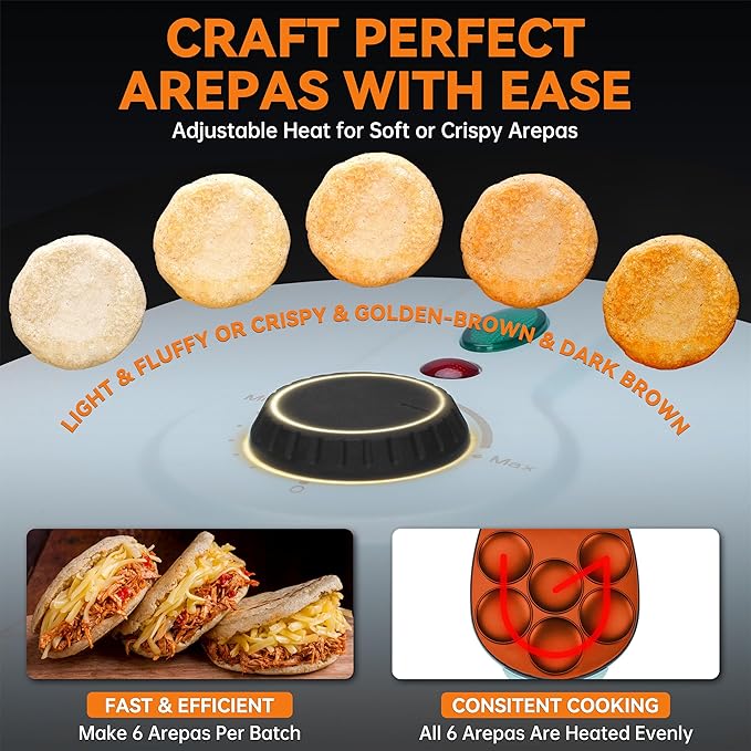 Baker's Friend Electric Arepas Maker with Browning Control, Mini Pancakes Maker, Pancake Maker Pan, Tostiarepa, Makes Corn Patties, Arepas, Mini Pancakes, Fried Eggs, Breakfast Sandwiches, Aqua