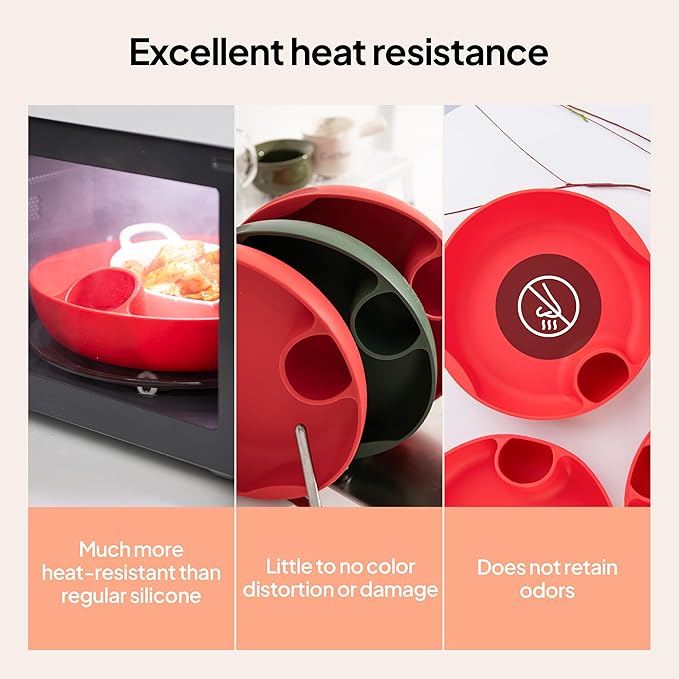 Longtail Company Microwave Steamer Bowl – BPA-Free Silicone Cooking Tray with Water Hole | Steam & Reheat Without Lid | Dishwasher Safe | Defrost, Reheat, Steam Veggies, Pizza, Meals | 9.6in - RED