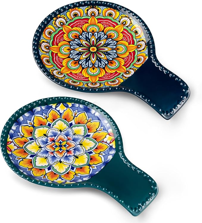 vancasso Ceramic Spoon Rest Sets of 2 for Stove Top, 7.7 Inch Cooking Spoon Holder for Kitchen Counter Decor, Spoon Holder for Coffee Spoon Rest, Spoon Cradle, Spatula, Spoons or Tongs, Dark