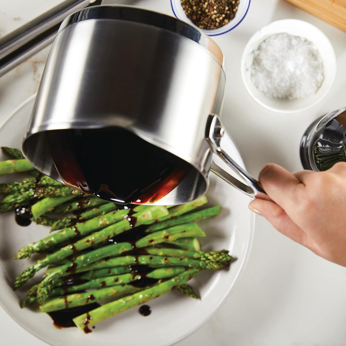 KitchenAid 71026 3-Ply Base Brushed Stainless Saucepan with Pour Spouts, 1.5 Quart -Brushed Stainless Steel