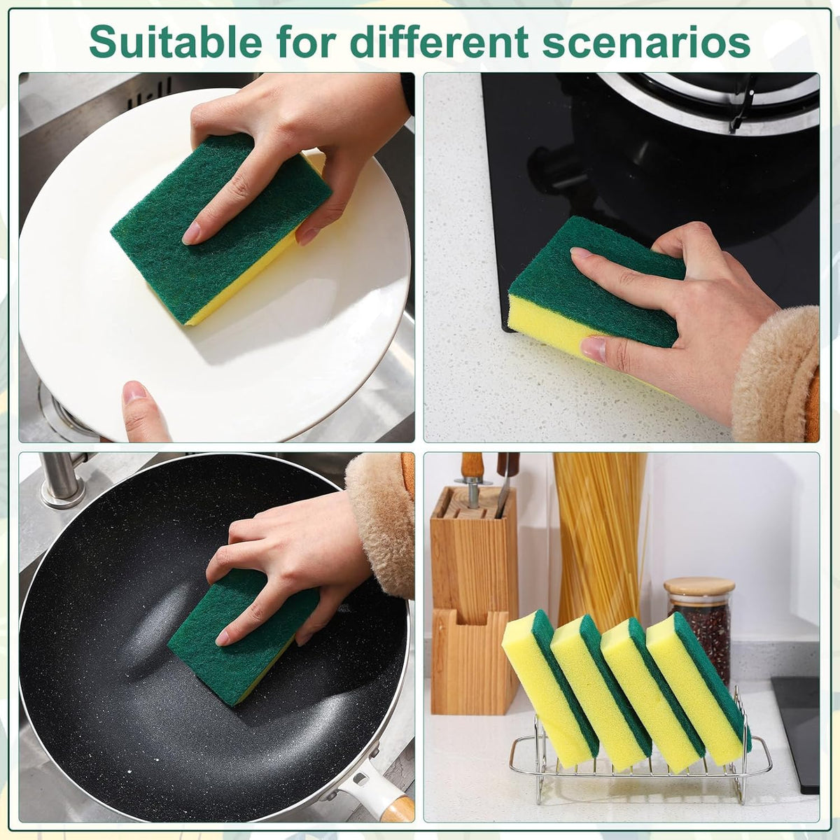90 Pack Individually Wrapped Sponges Uncompressed Kitchen Dishwashing Non Scratch Scrouing Sponge Bulk for Hotel Car Airbnb Apartments,Green