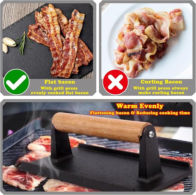 Smash Burger Press Kit 56 Pcs,grill press,7.9 Inch Cast iron hamburger smasher tool, Bacon Press,Burger Smasher for Grill and Griddle Accessories,Barbecues and Tailgates