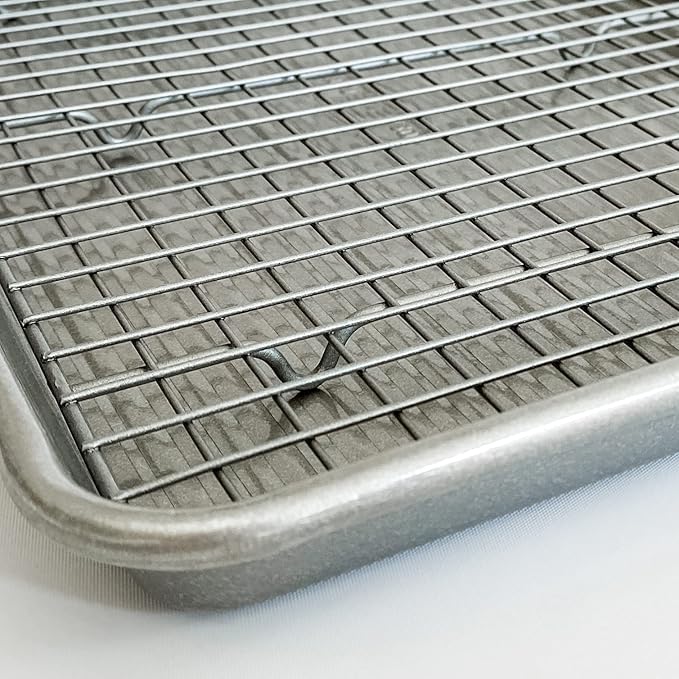 USA Pan 1607CR Bakeware Extra Large Sheet Baking Pan and Bakeable Nonstick Cooling Rack Set, XL, Metal