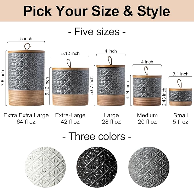 Miamolo Coffee Container Jar with Lid, Ceramic Food Storage Jars for Spice Sugar Cookie, Large Kitchen Canisters for Countertop Coffee Bar Accessories Housewarming Weeding Gift - Gray & 28 fl.oz