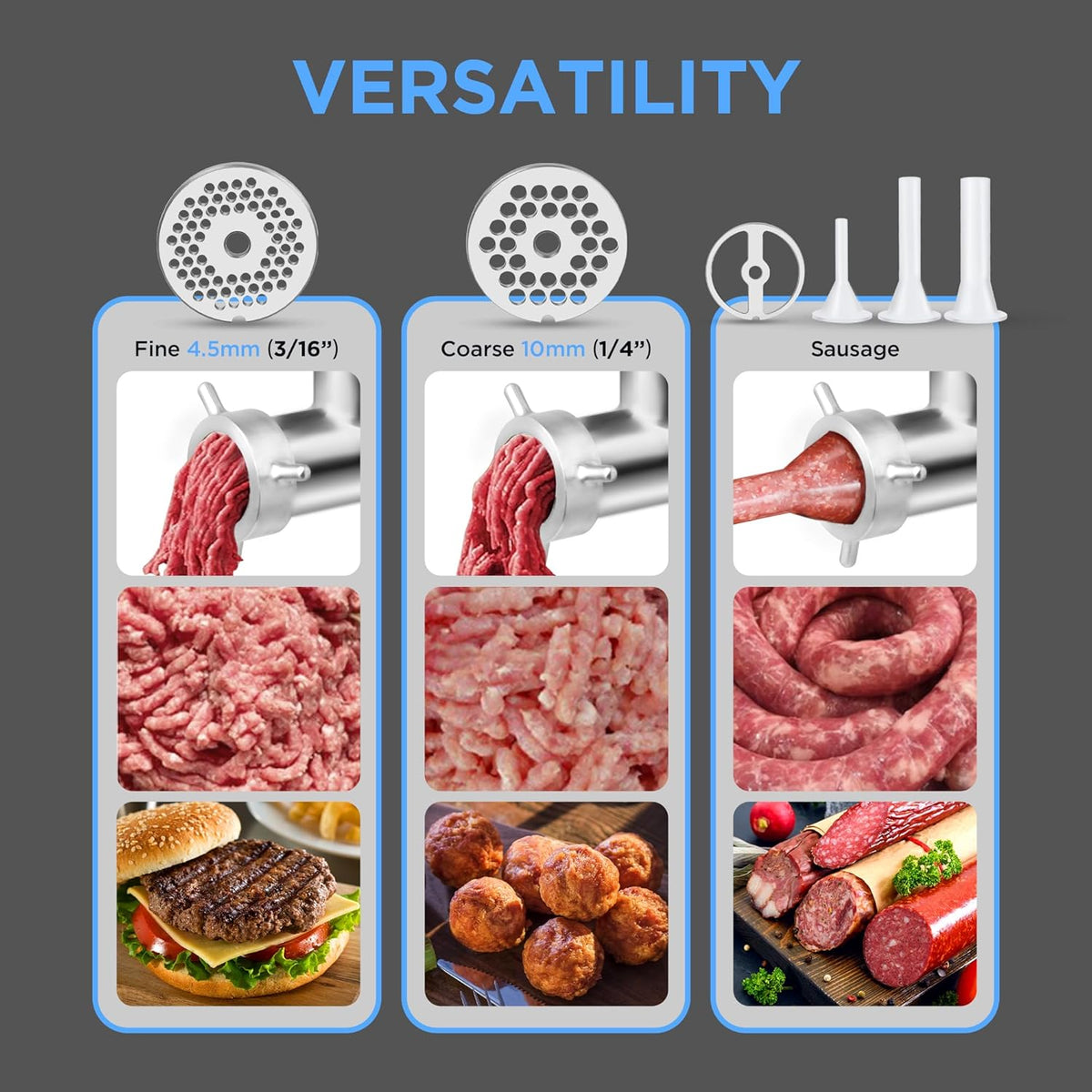#22 Commercial Electric Meat Grinder Machine, 550lbs/h, 1HP Stainless Steel Meat Grinder Heavy Duty with Sausage Stuffer for deer processing, Pet Food, Heavy Use