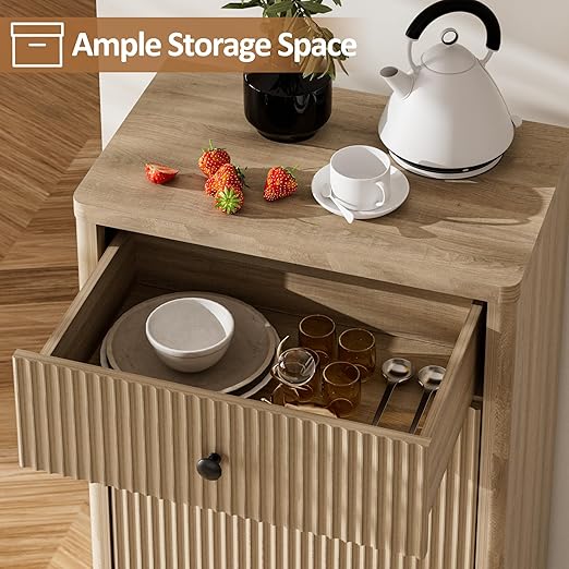 Spurgehom 13 Gallons Tilt Out Trash Can Cabinet Freestanding Kitchen Trash Can Modern Hidden Garbage Recycling Cabinets with Hideaway Drawer Pet Proof Trash Can Holder for Kitchen, Natural