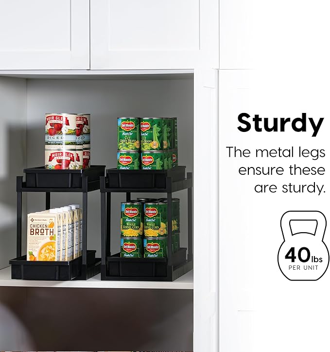 IRIS USA Under Sink Organizer, 4 Pack, Bathroom Organizers and Storage, Pull Out Under Cabinet Kitchen Shelf Pantry Under Counter, Cleaning Supplies, Vertical Spice Rack Slide Out Drawer, Easy Install