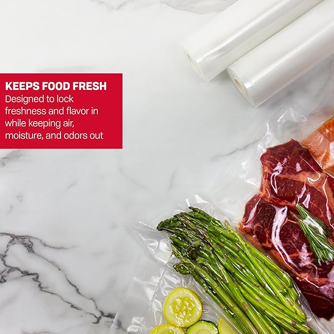 NESCO Vacuum Sealer Bags 8" x 20", Use for Sous Vide or Meal Prep, BPA Free, Dishwasher Safe, Tear Resistant, Safe to Microwave, Boil, or Freeze