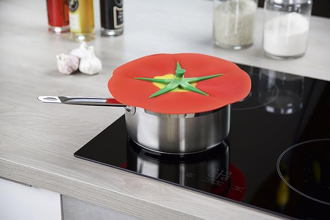 Charles Viancin - Tomato Silicone Lid for Food Storage and Cooking - 9''/23cm - Airtight Seal on Any Smooth Rim Surface - BPA-Free - Oven, Microwave, Freezer, Stovetop and Dishwasher Safe